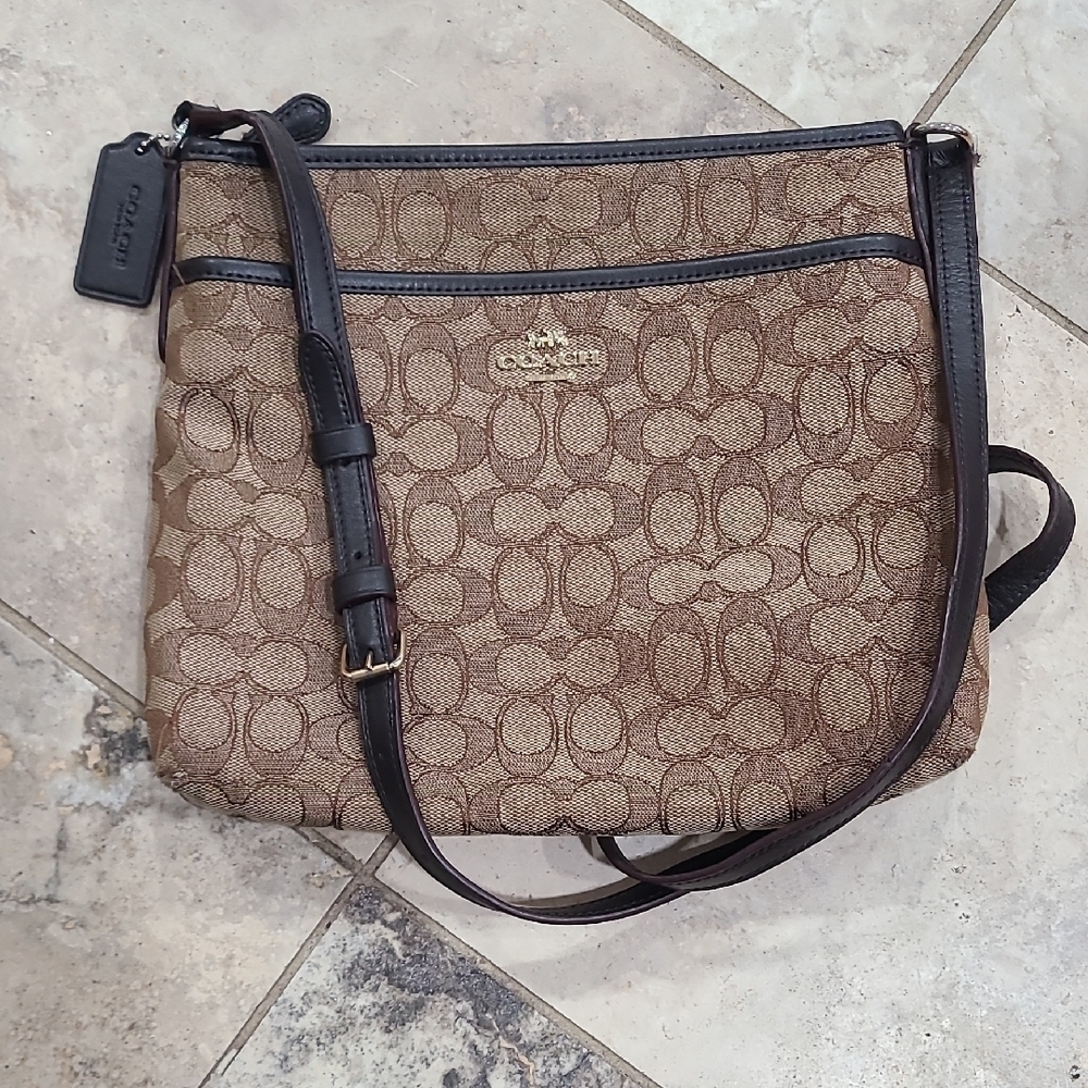 Coach Tan and Brown Signature Crossbody Bag